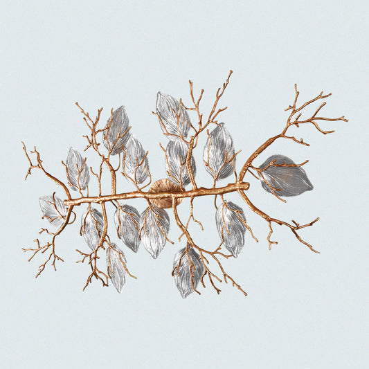 Metal Branch Wall Light with Silver Leaves and Gold Stem Modern Wall Sconce