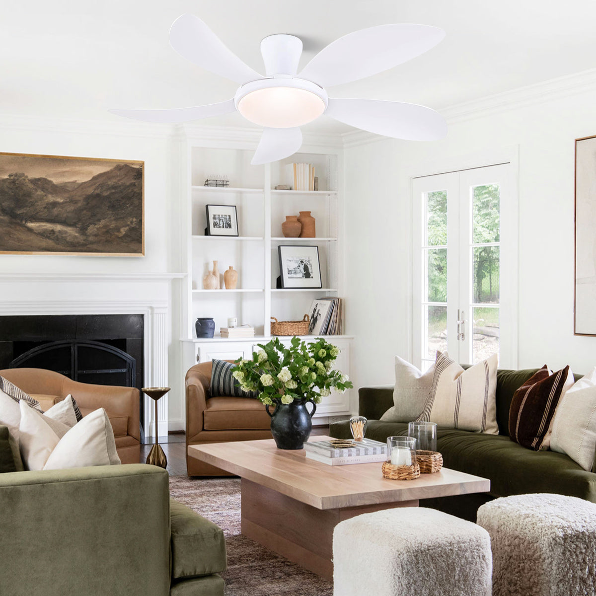 Modern LED Ceiling Fans Low Profile Ceiling Fans with Lights 6 Speeds 48"