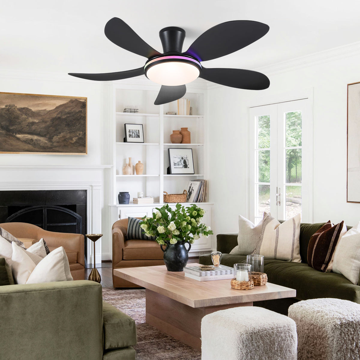 Modern LED Ceiling Fans Low Profile Ceiling Fans with Lights 6 Speeds 48"