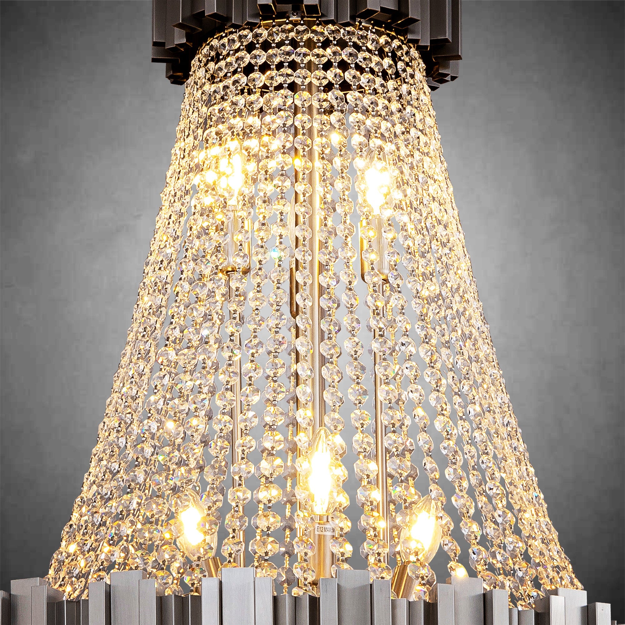 Inverted triangle crystal round pendant light
