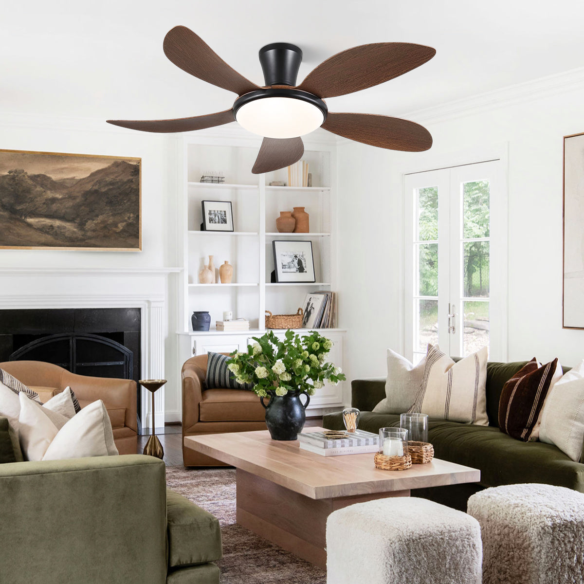 Modern LED Ceiling Fans Low Profile Ceiling Fans with Lights 6 Speeds 48"