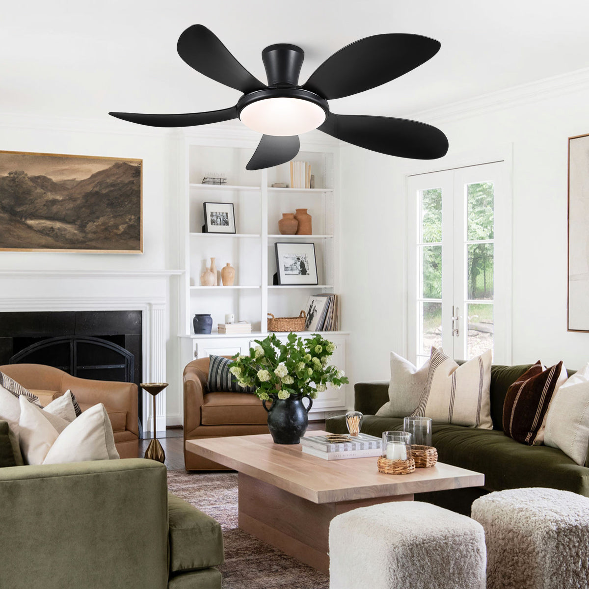 Modern LED Ceiling Fans Low Profile Ceiling Fans with Lights 6 Speeds 48"
