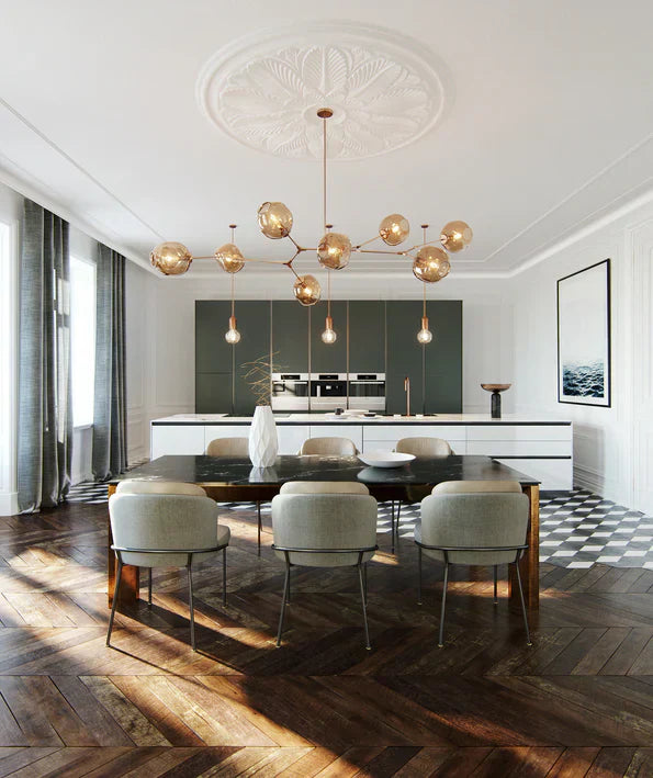 Modern Sputnik Smoky Gray/Amber Glass Branch Chandelier for Kitchen Island/Dining Room