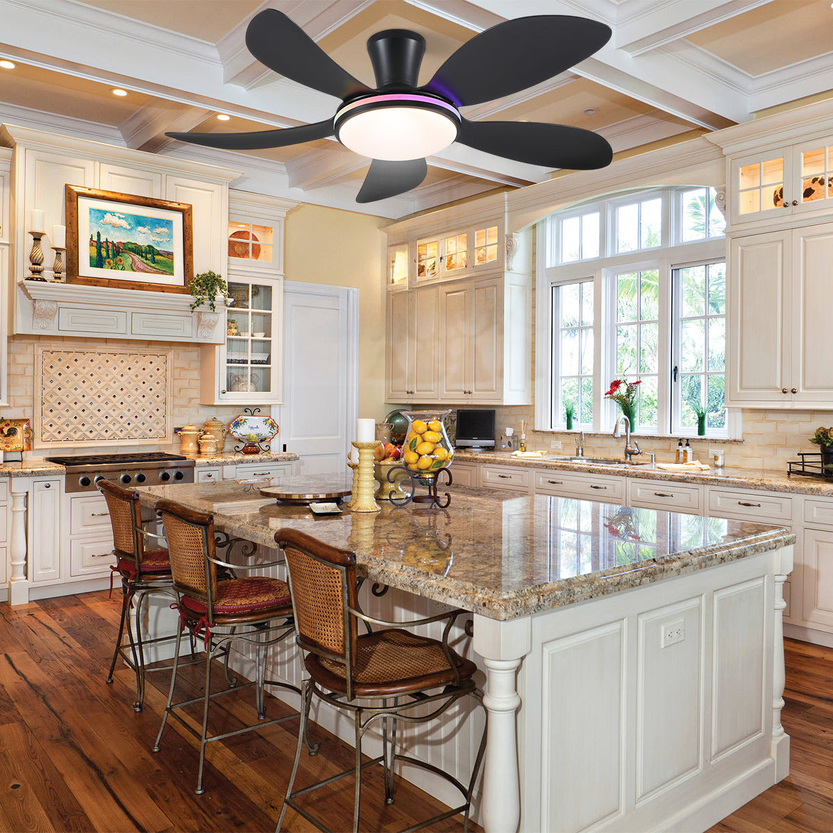 Modern LED Ceiling Fans Low Profile Ceiling Fans with Lights 6 Speeds 48"