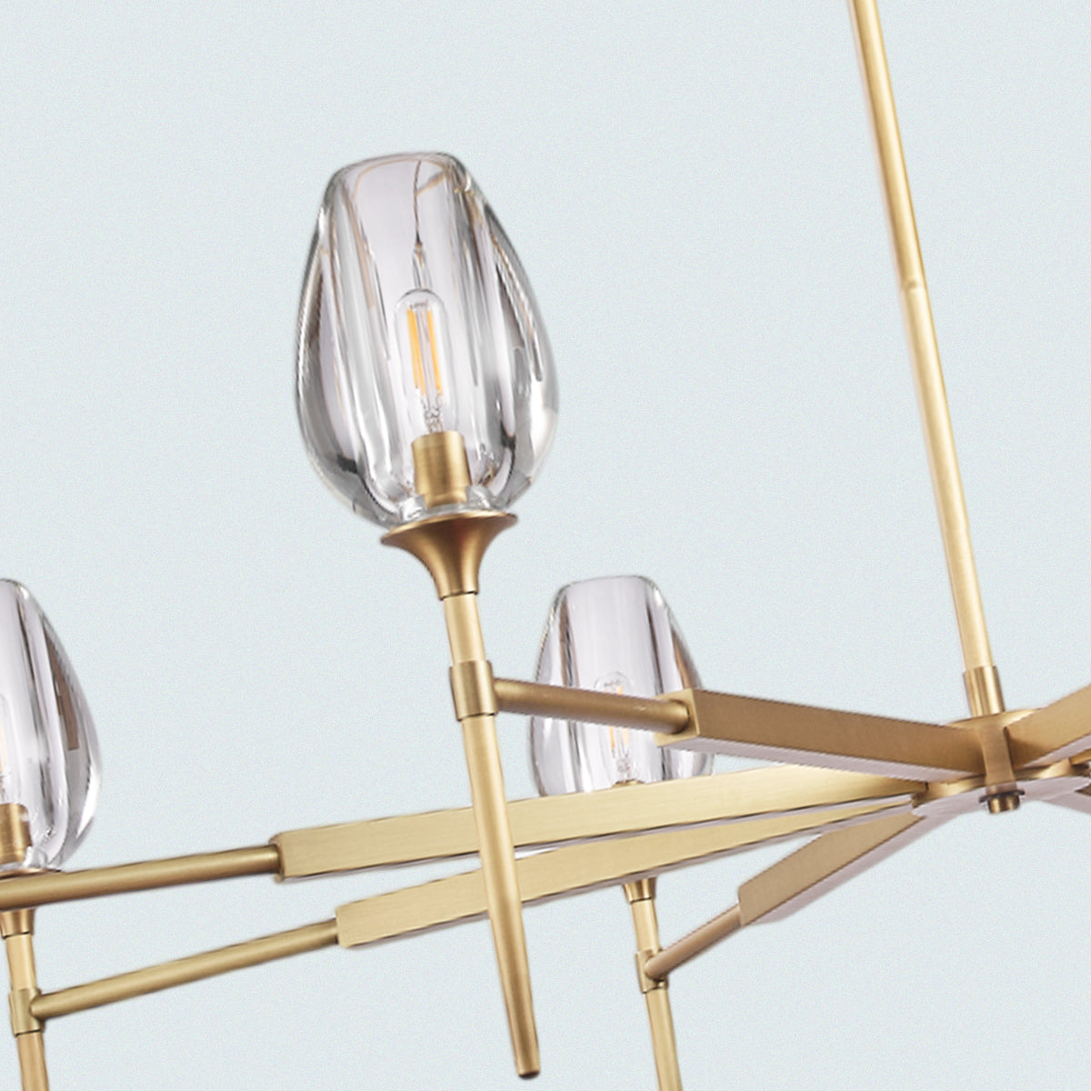 Modern 8-Light Brass Linear Chandelier with Clear Glass Shades