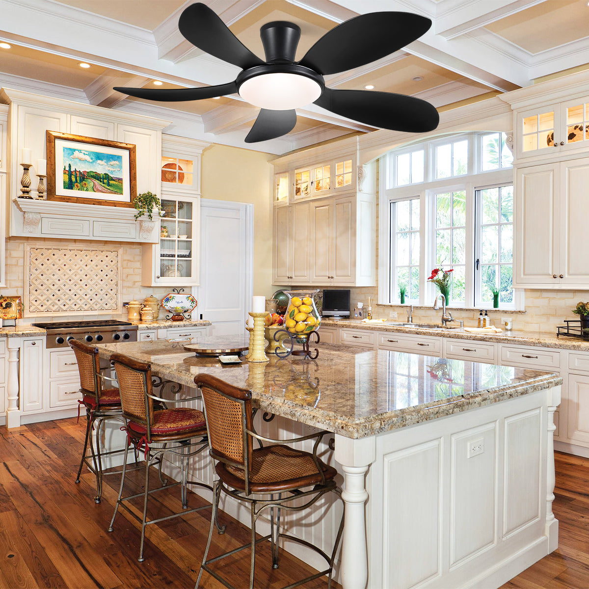 Modern LED Ceiling Fans Low Profile Ceiling Fans with Lights 6 Speeds 48"
