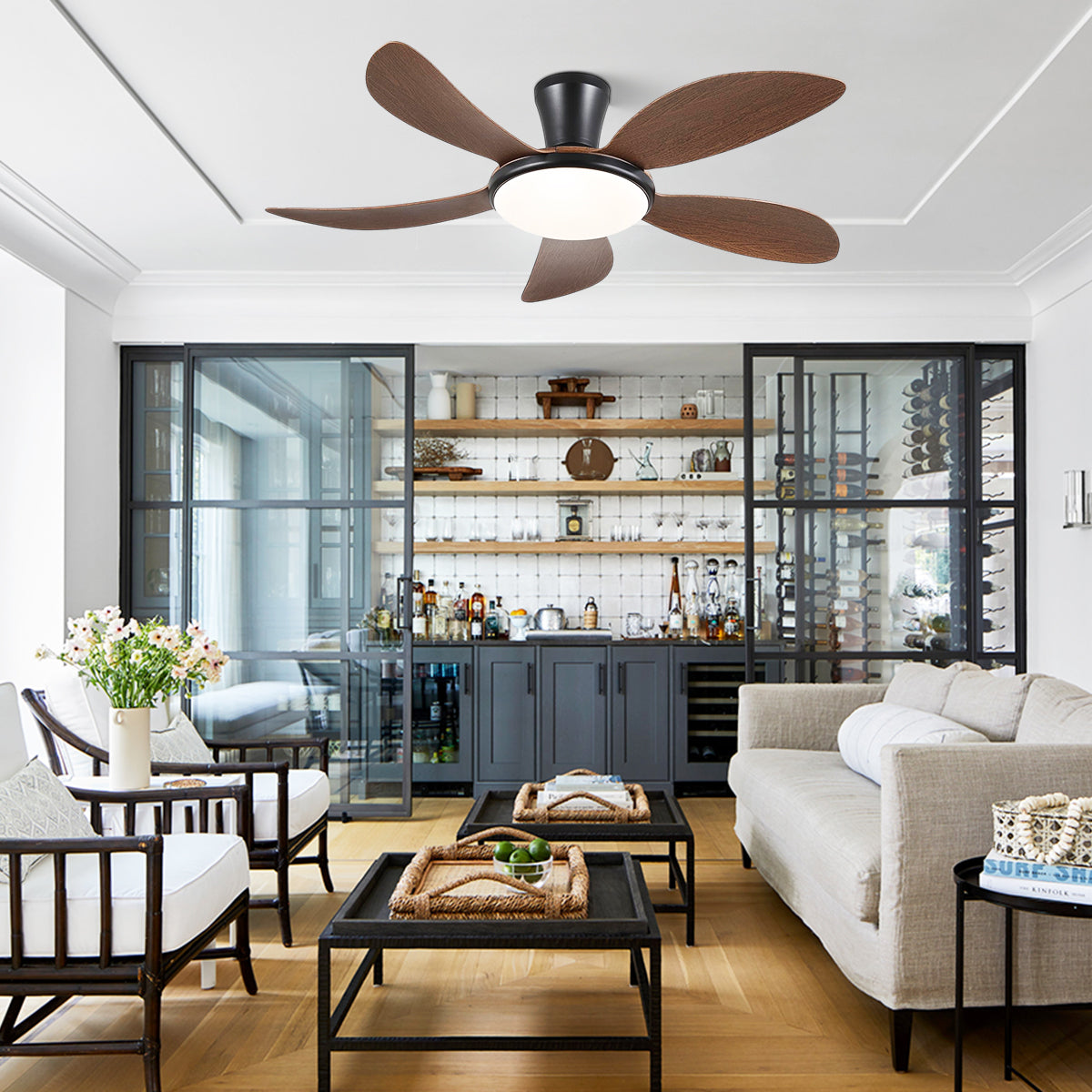 Modern LED Ceiling Fans Low Profile Ceiling Fans with Lights 6 Speeds 48"