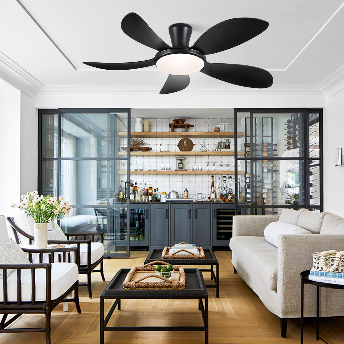 Modern LED Ceiling Fans Low Profile Ceiling Fans with Lights 6 Speeds 48"