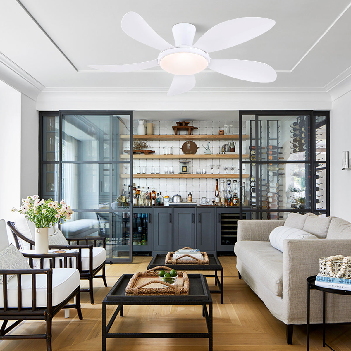 Modern LED Ceiling Fans Low Profile Ceiling Fans with Lights 6 Speeds 48"