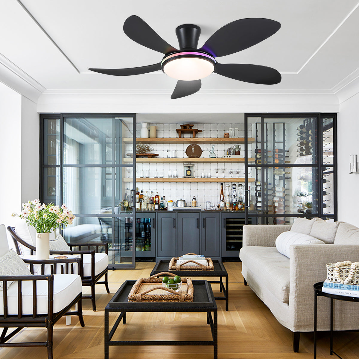 Modern LED Ceiling Fans Low Profile Ceiling Fans with Lights 6 Speeds 48"