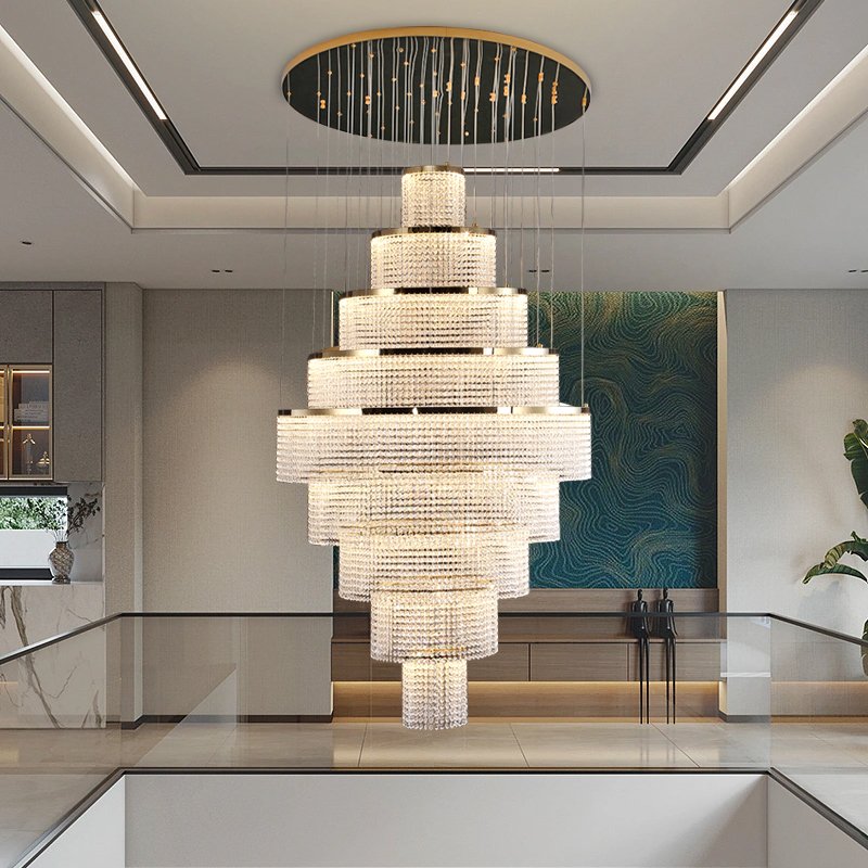 Large Modern Gold Crystal Chandelier For HighCeiling
