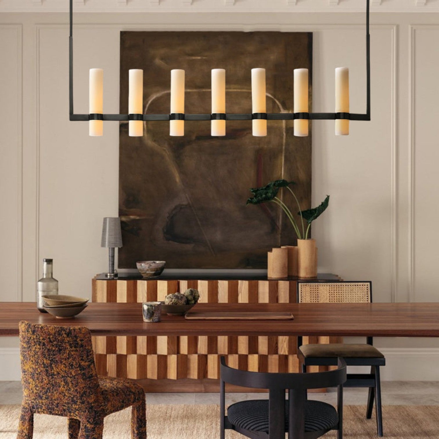 Ravel Linear Milk Glass Chandelier