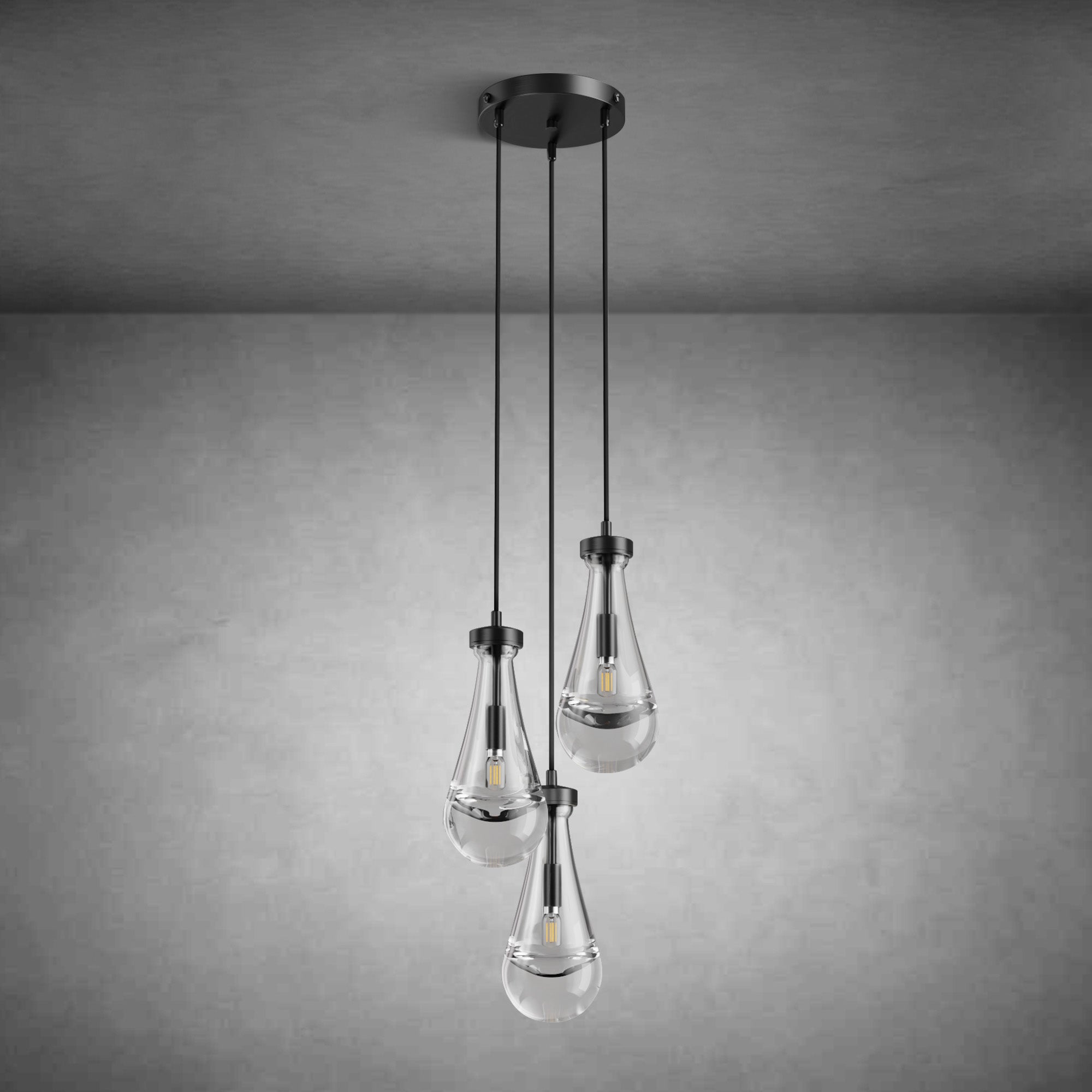 3-Light Raindrop-Shaped Circular Pendant Lamp