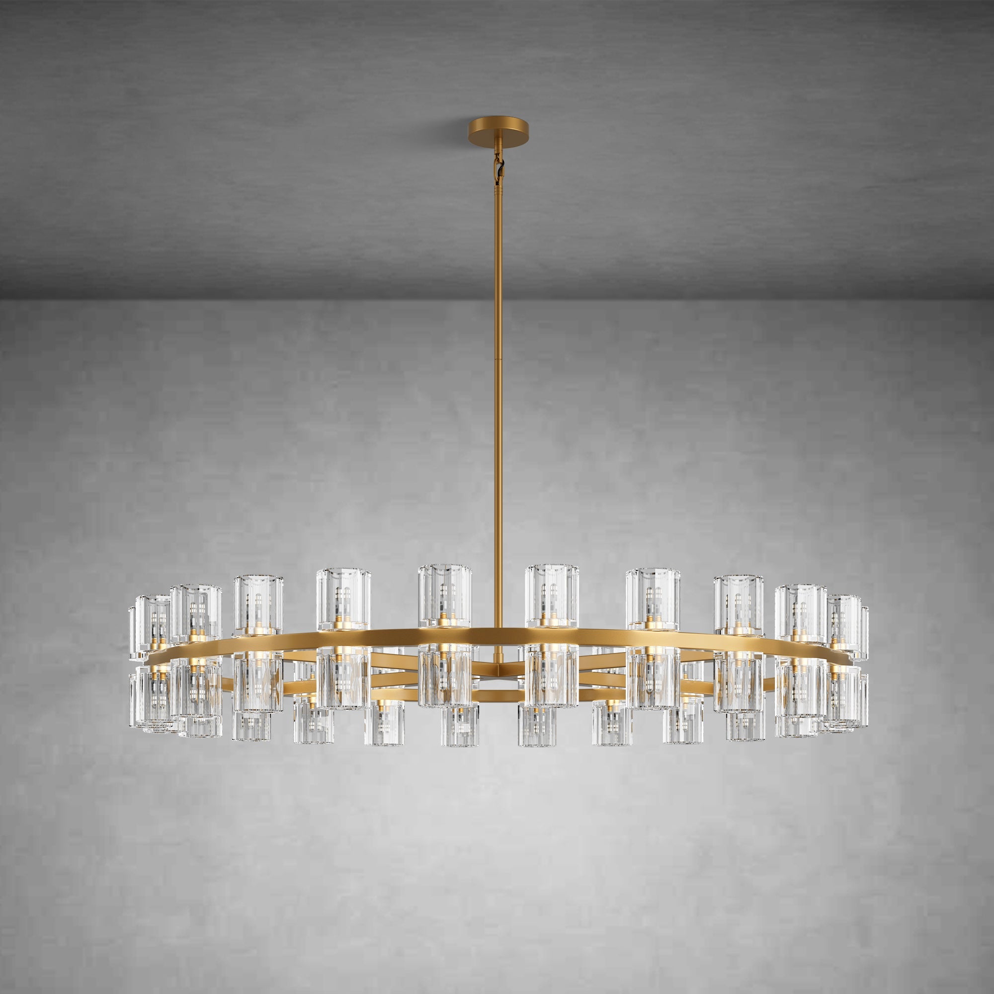 48" Round Brass Crystal Chandelier
