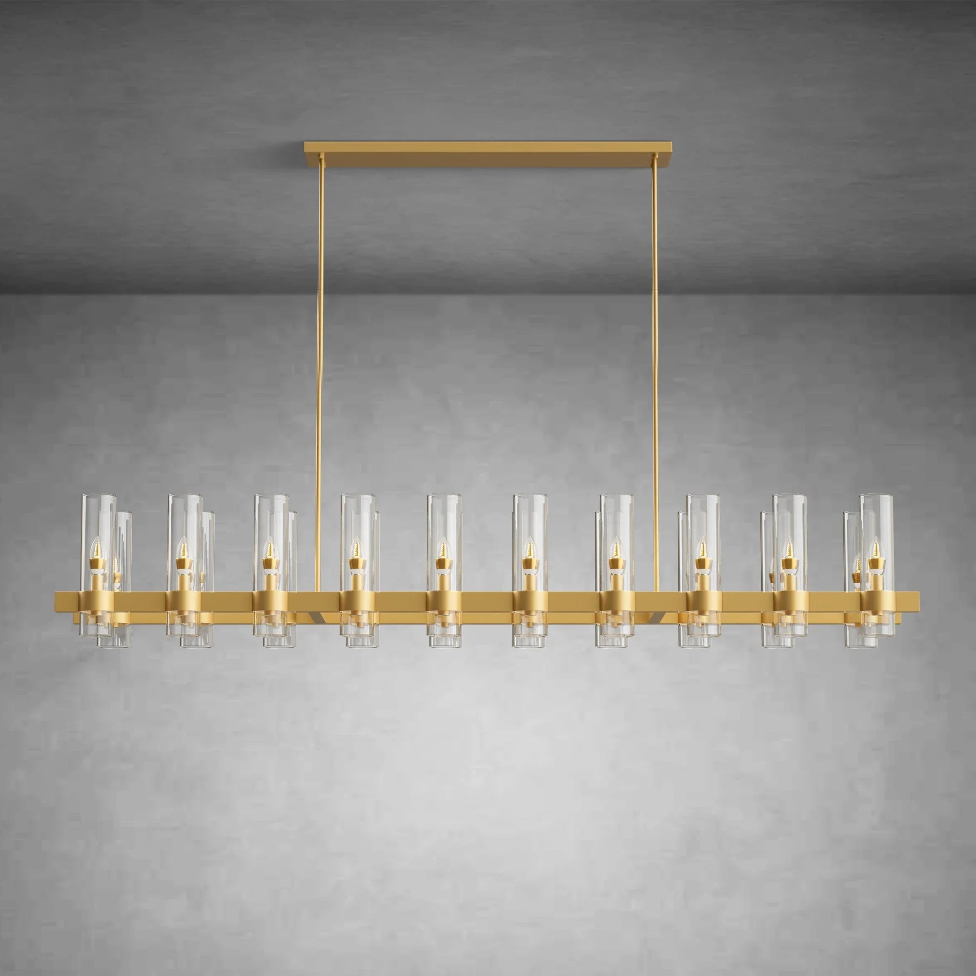 Modern Linear Chandelier with Clear Glass Cylinder Lights for Dining Room