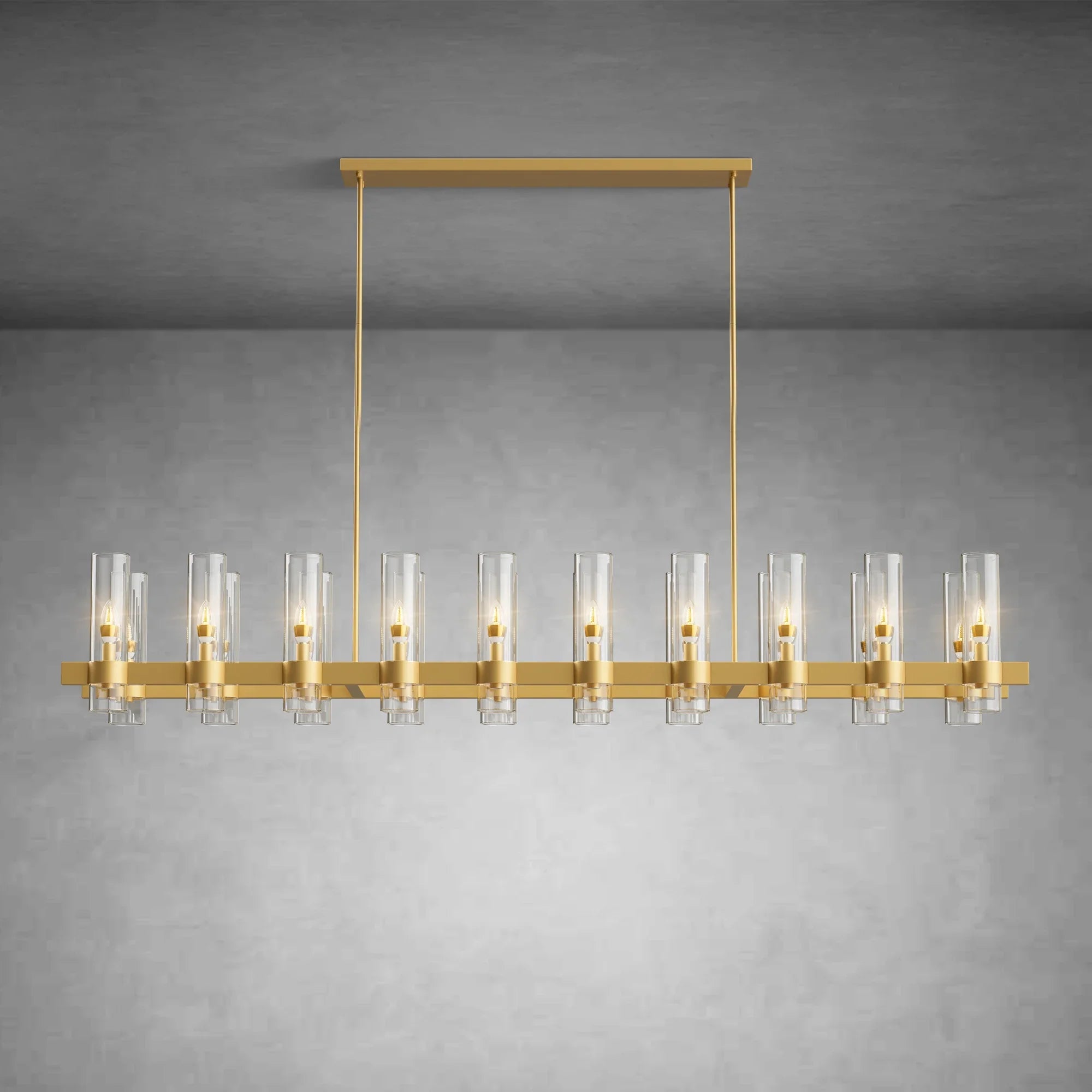 Modern Linear Chandelier with Clear Glass Cylinder Lights for Dining Room