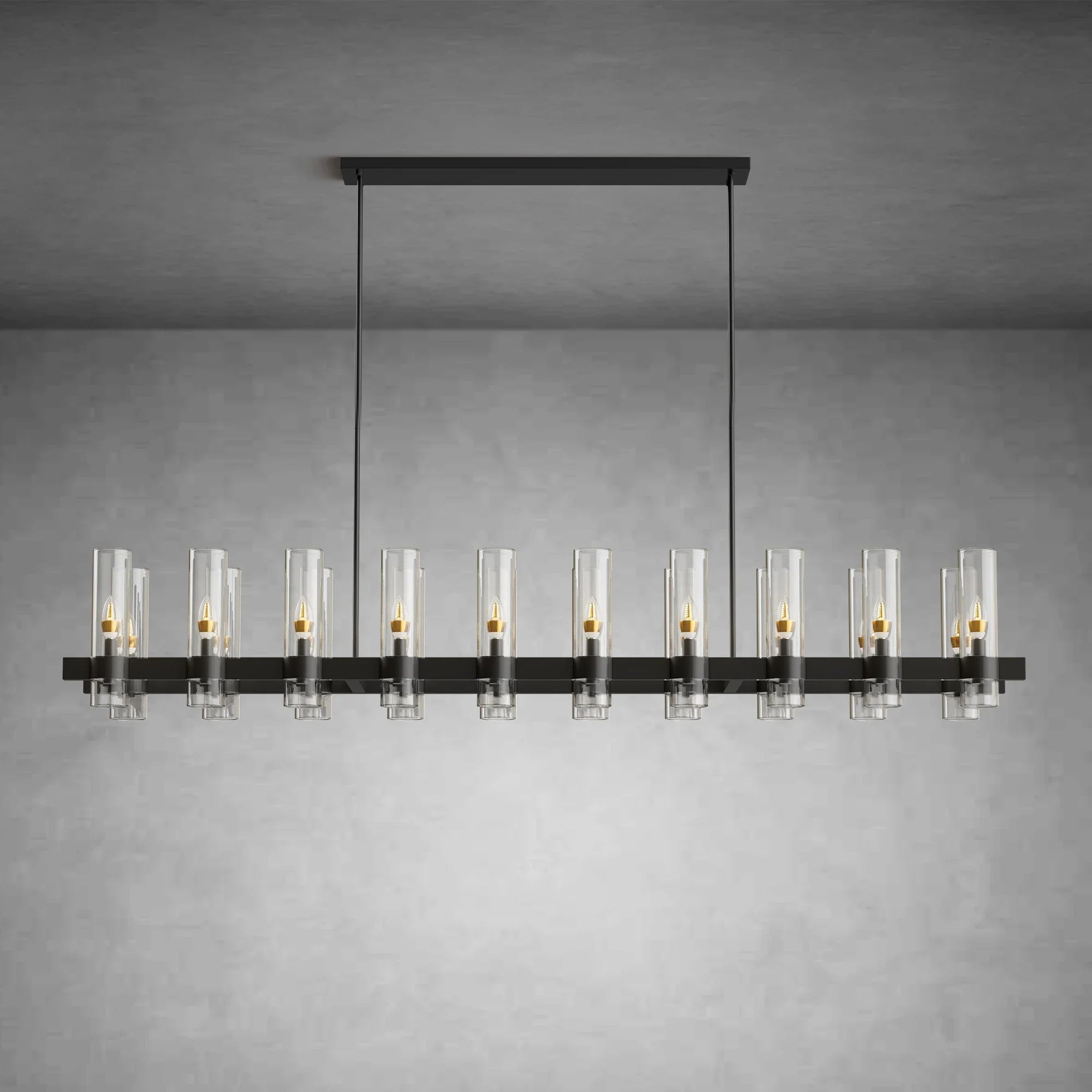 Modern Linear Chandelier with Clear Glass Cylinder Lights for Dining Room