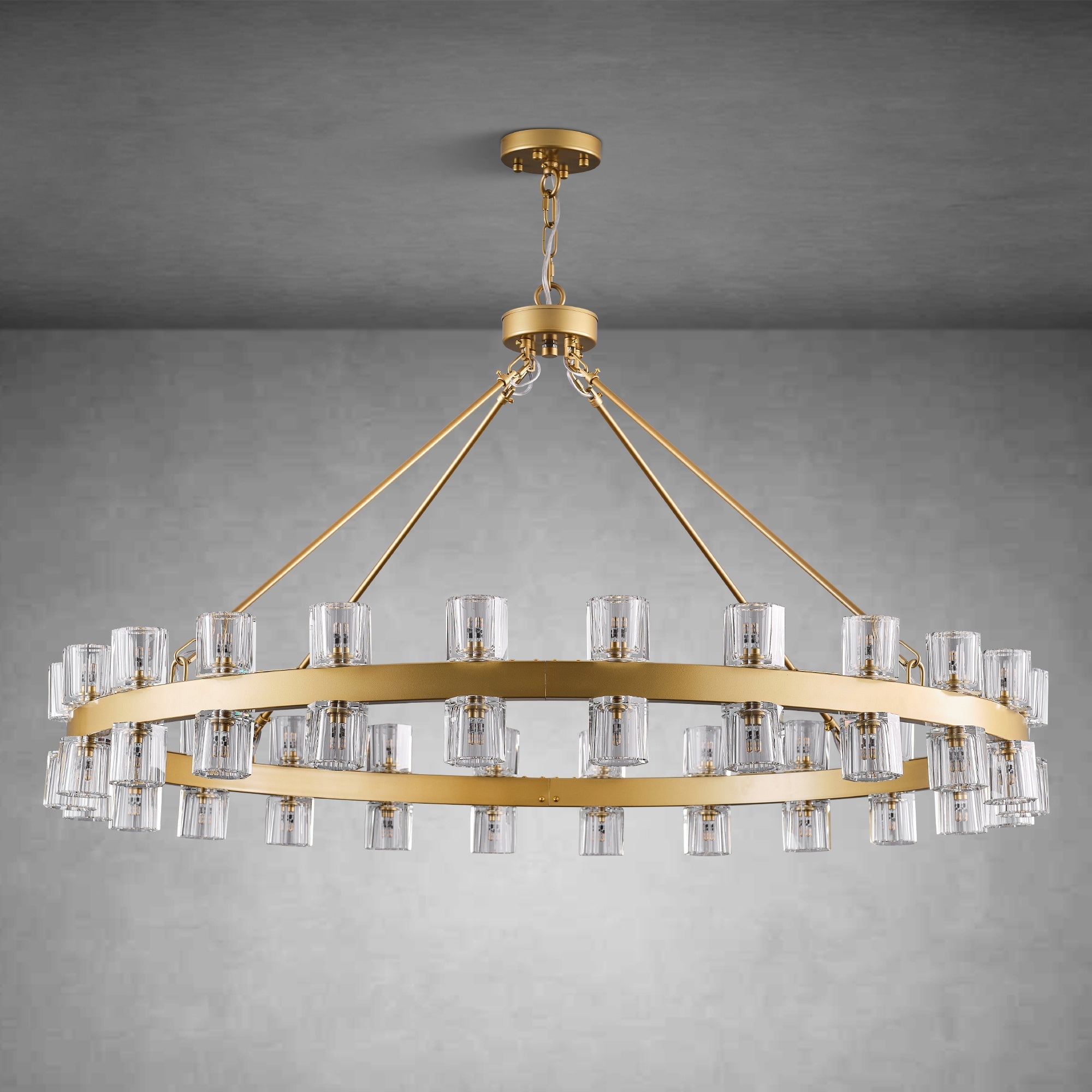 Round Brass Crystal Wagon Wheel Chandelier