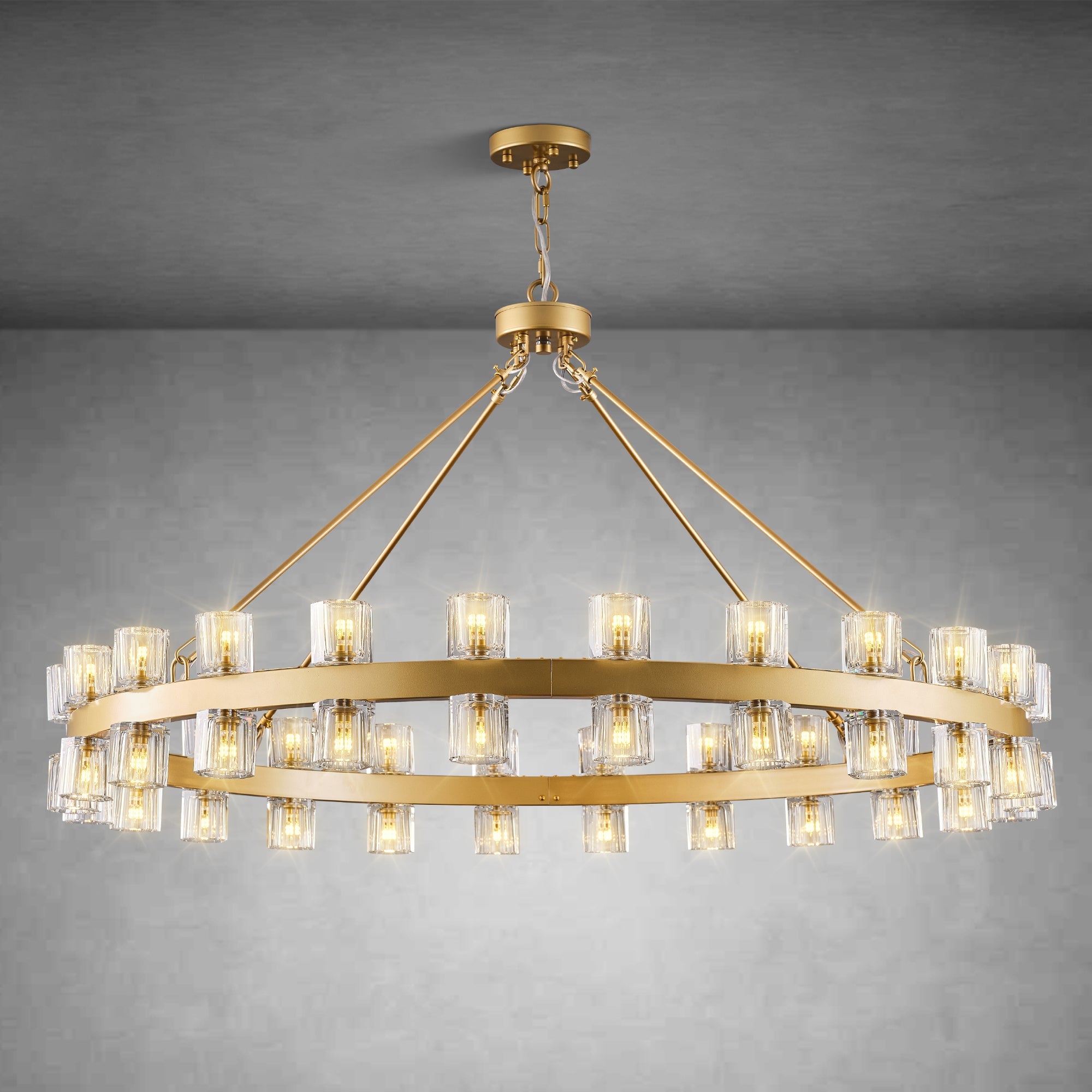 Round Brass Crystal Wagon Wheel Chandelier
