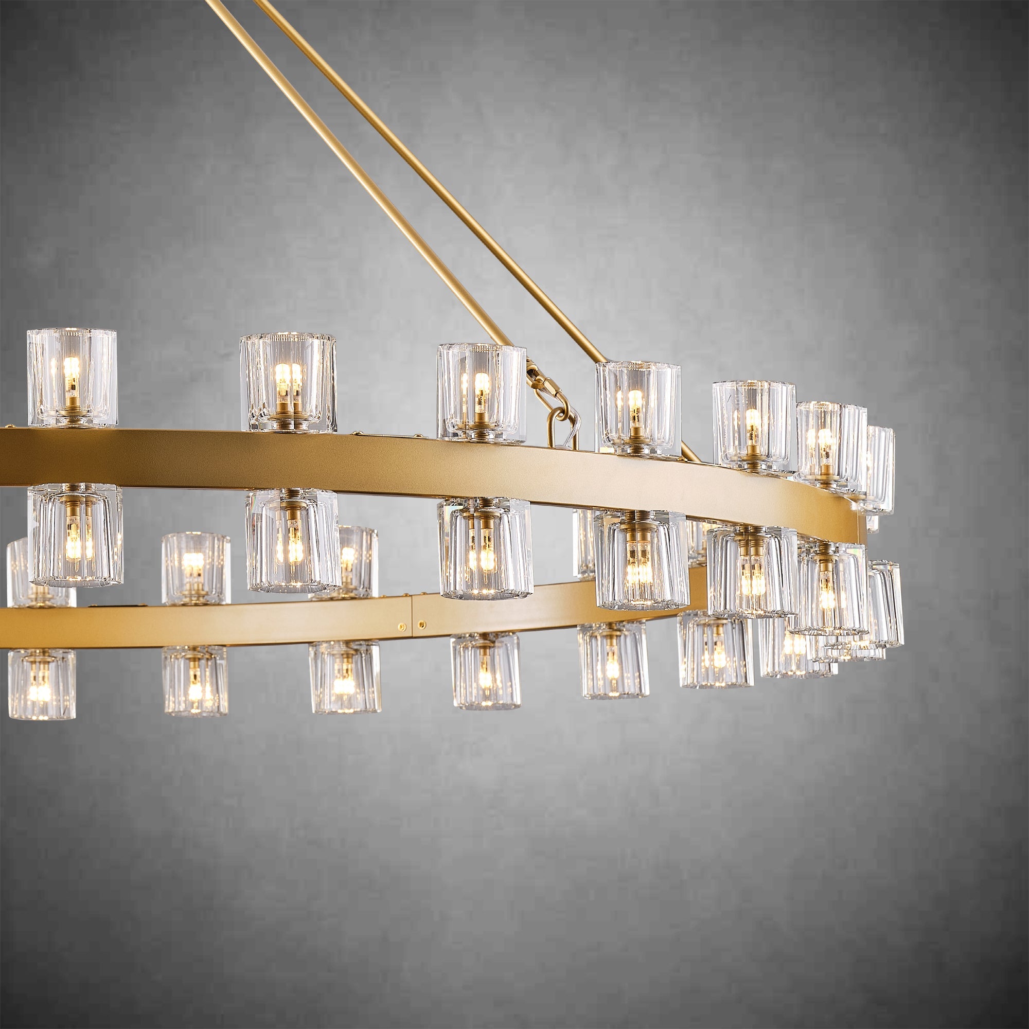 Round Brass Crystal Wagon Wheel Chandelier