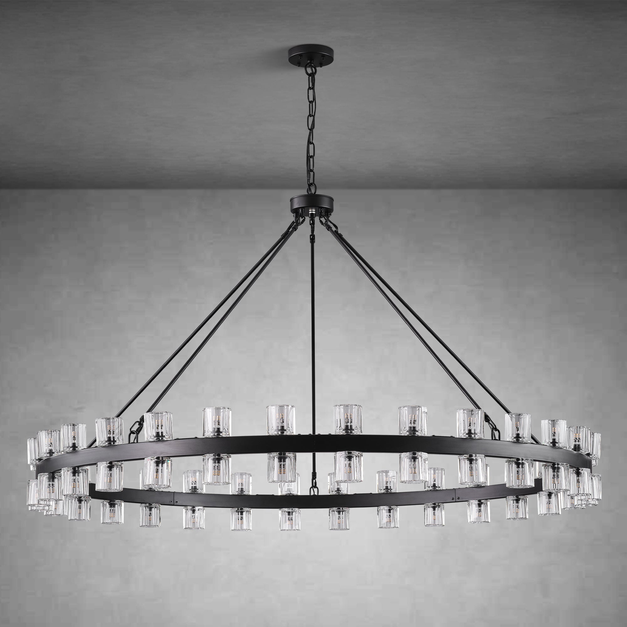 Round Brass Crystal Wagon Wheel Chandelier