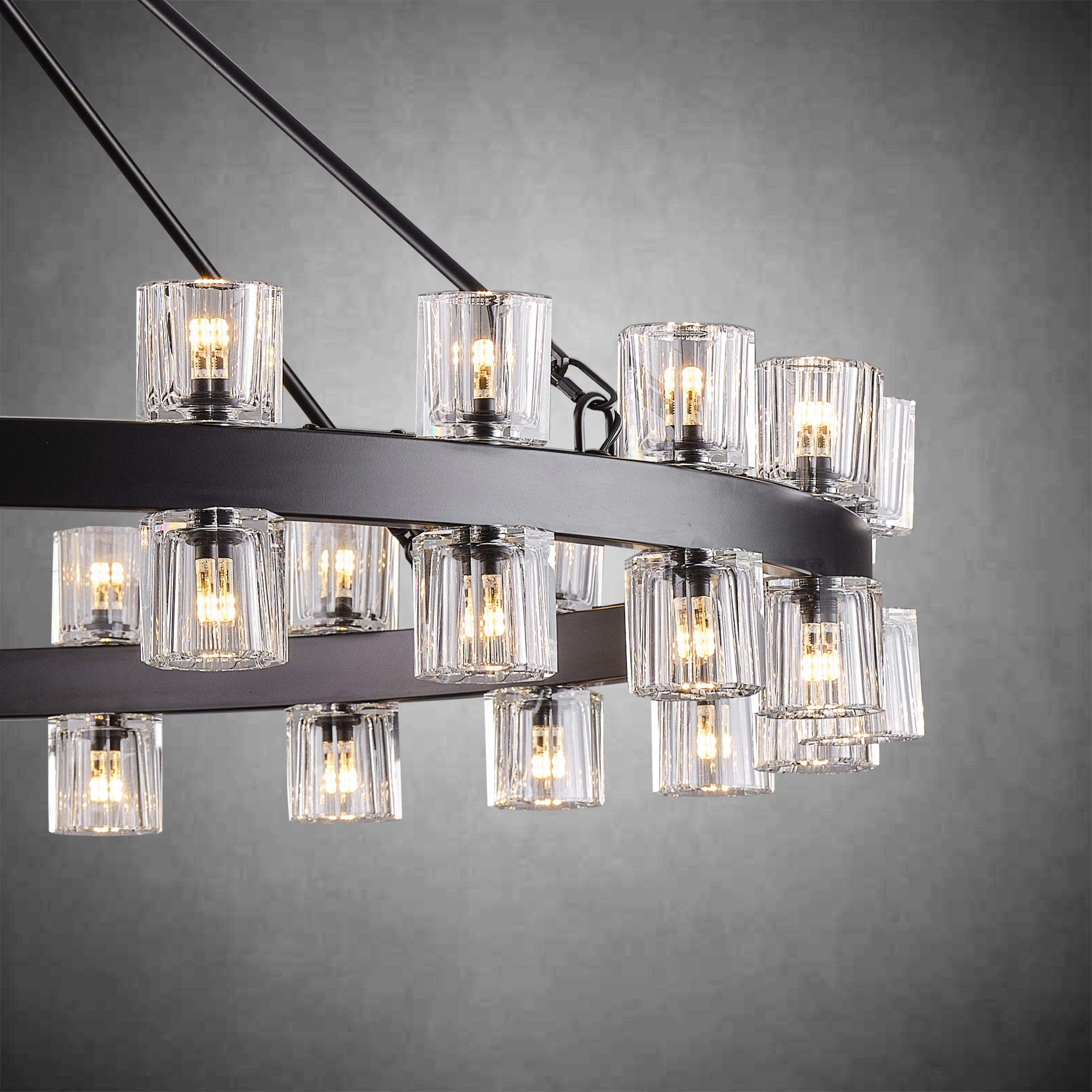 Round Brass Crystal Wagon Wheel Chandelier