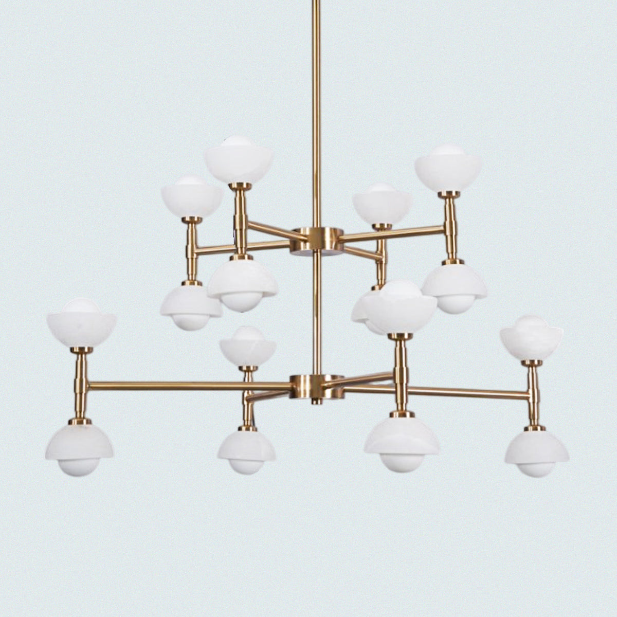 Modern 2-Tired Brass 18 Frosted Glass Shades Chandelier