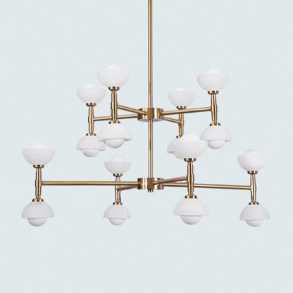 Modern 2-Tired Brass 18 Frosted Glass Shades Chandelier