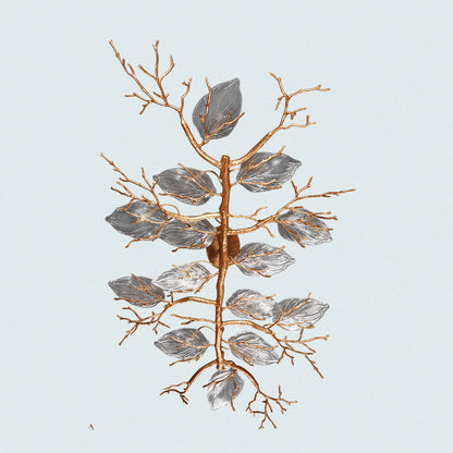 Metal Branch Wall Light with Silver Leaves and Gold Stem Modern Wall Sconce