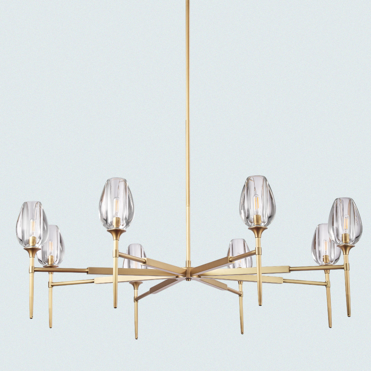 Modern 8-Light Brass Linear Chandelier with Clear Glass Shades