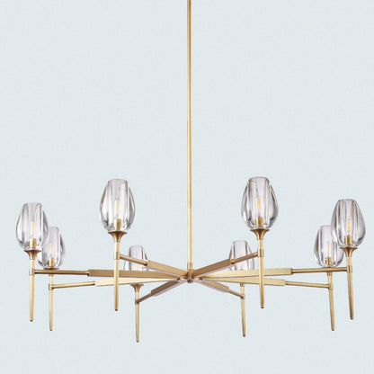Modern 8-Light Brass Linear Chandelier with Clear Glass Shades
