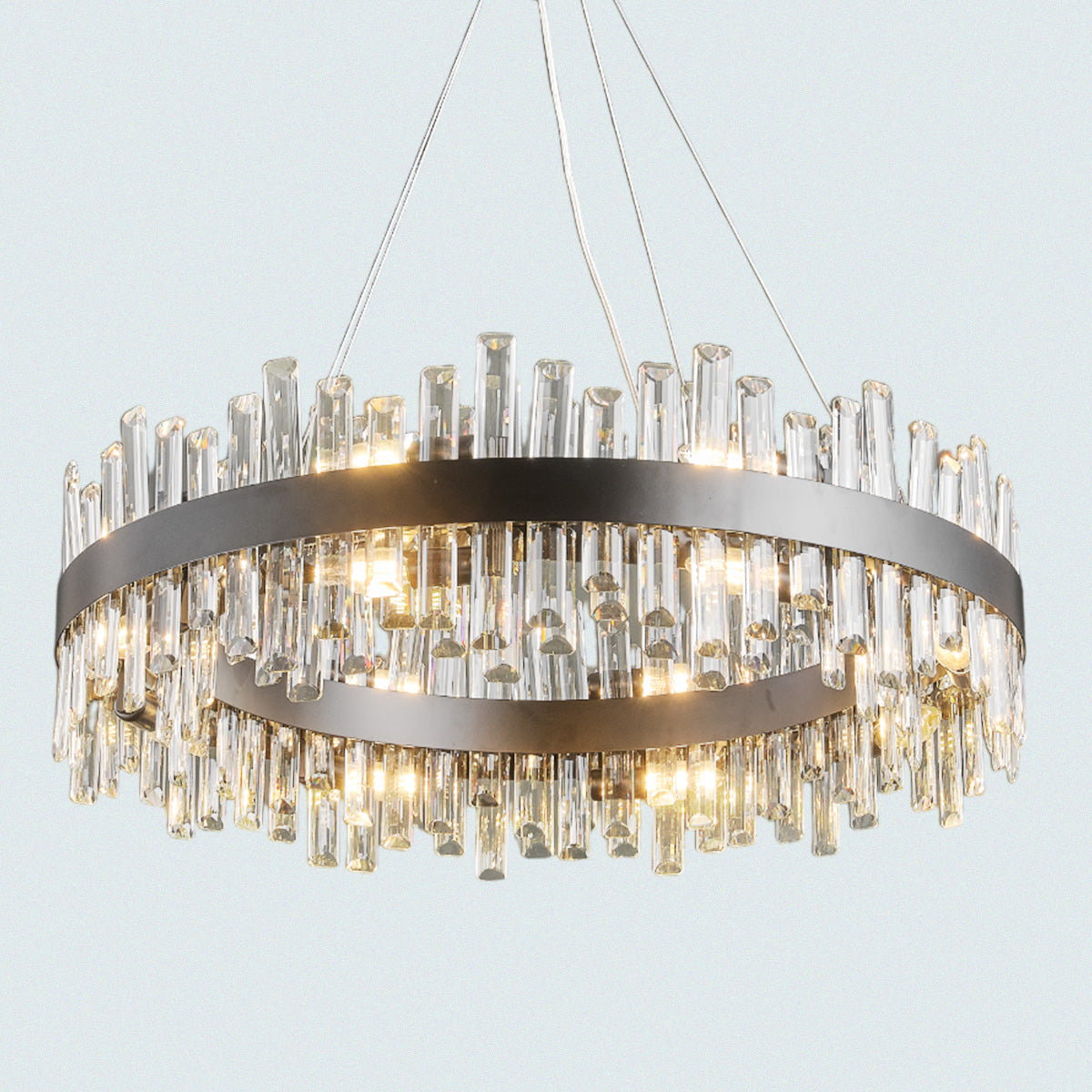Two-Tier Round Clear Crystal Ring Chandelier