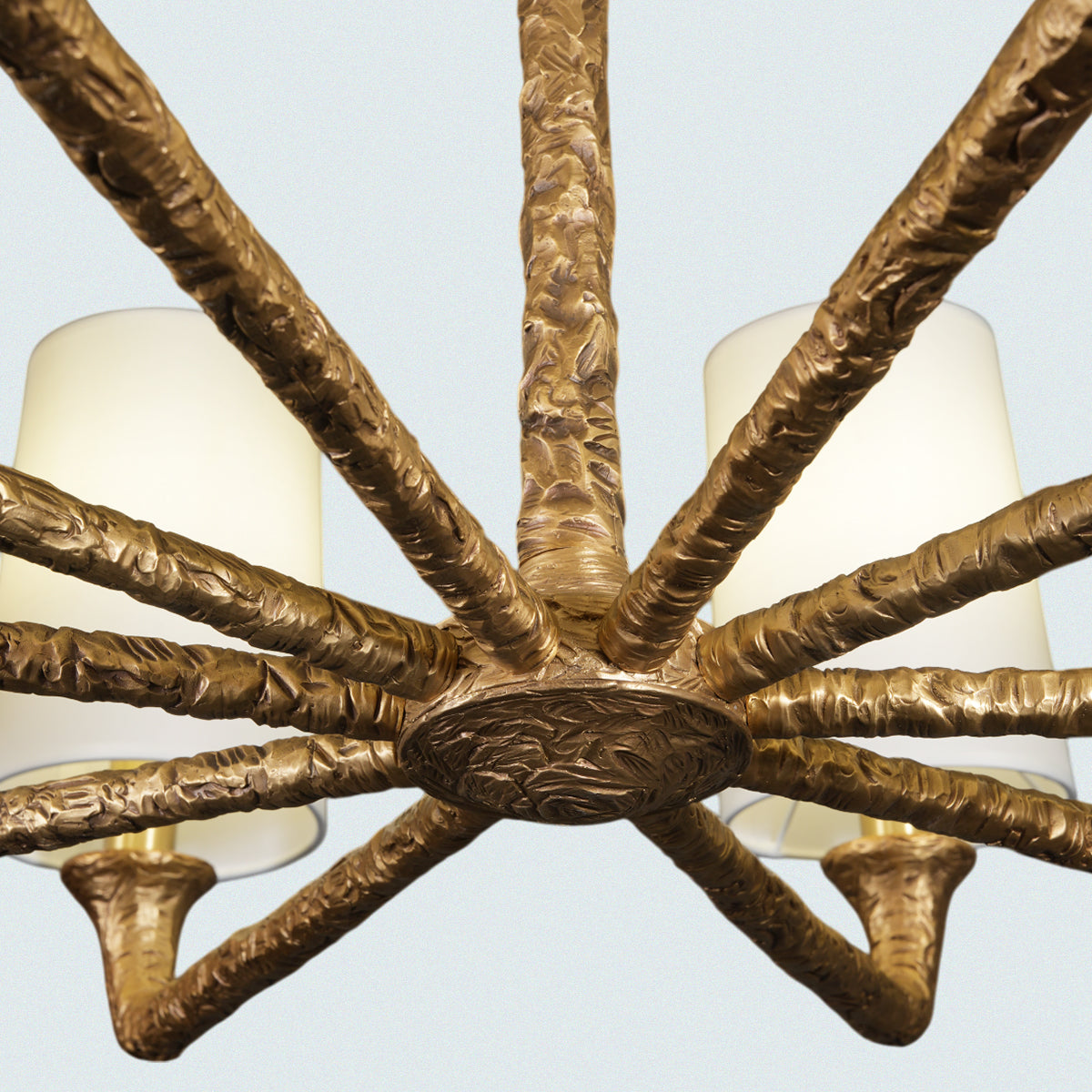 Two-Tier Vintage Chandelier with White Shades – Antique Gold Metal Frame