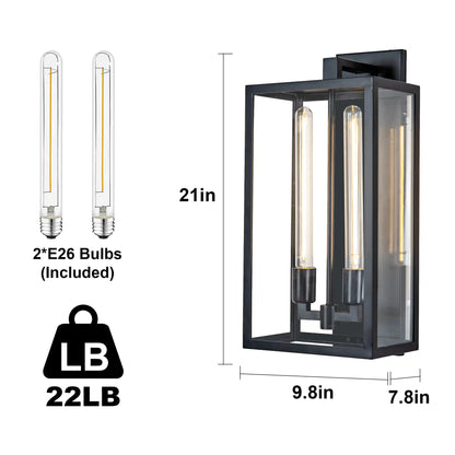 21" Gold Outdoor Wall Sconce with Glass Shade