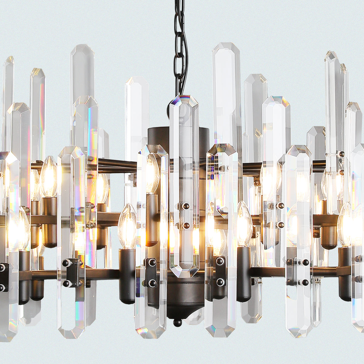 Modern Clear Crystal Prisms Rectangular Chandelier
