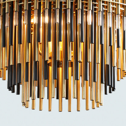 Modern Art Deco Chandelier Black and Gold Metal Rod Chanderlier