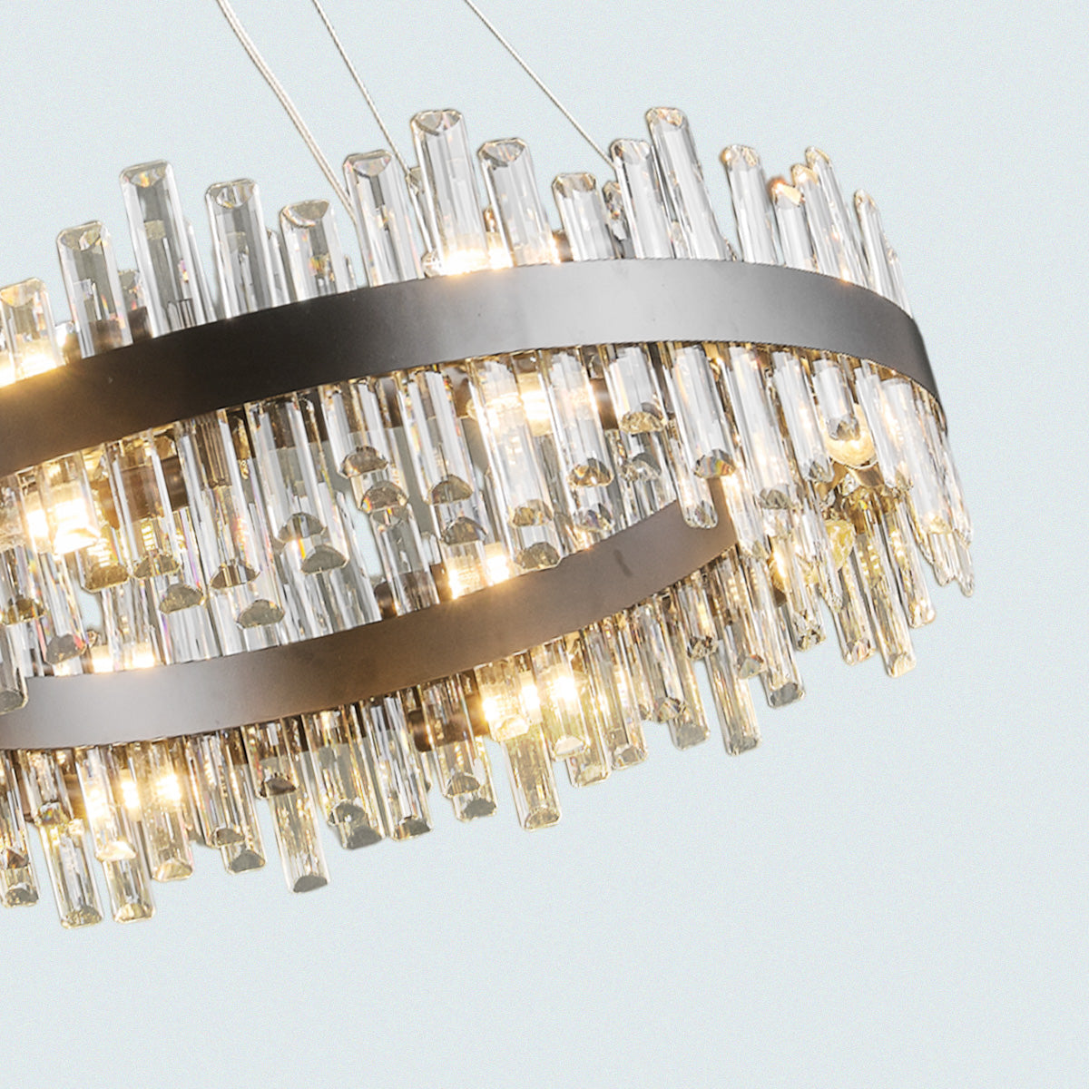 Two-Tier Round Clear Crystal Ring Chandelier