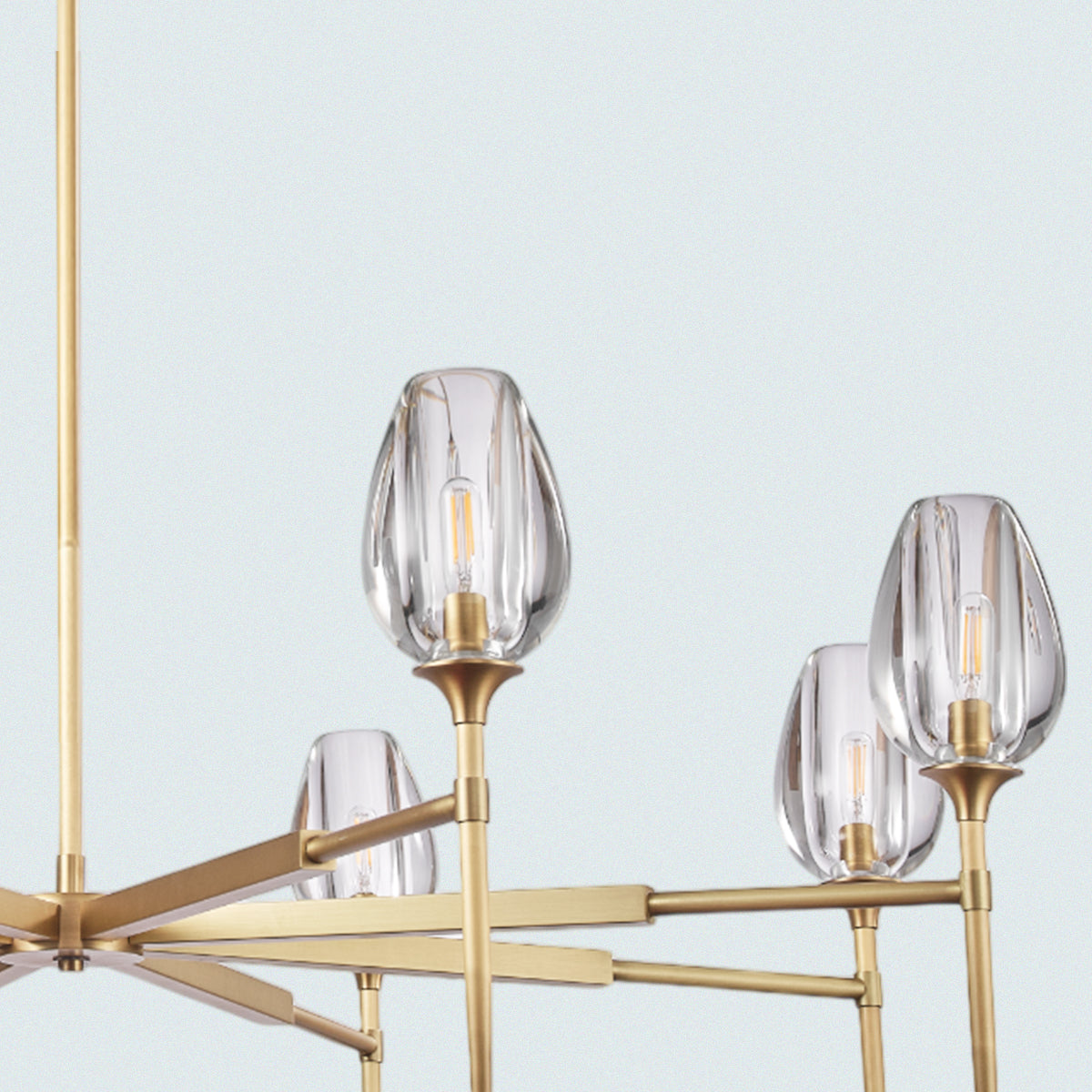 Modern 8-Light Brass Linear Chandelier with Clear Glass Shades