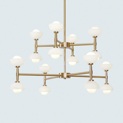 Modern 2-Tired Brass 18 Frosted Glass Shades Chandelier