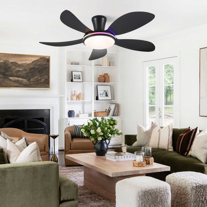 Modern LED Ceiling Fans Low Profile Ceiling Fans with Lights 6 Speeds 48"
