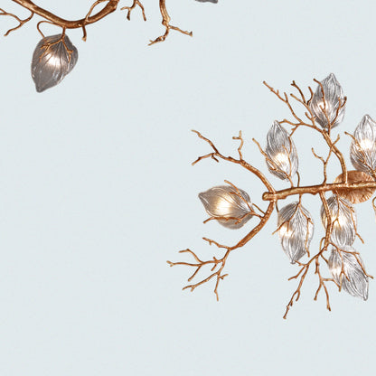 Metal Branch Wall Light with Silver Leaves and Gold Stem Modern Wall Sconce