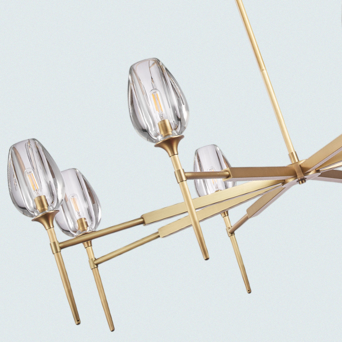 Modern 8-Light Brass Linear Chandelier with Clear Glass Shades