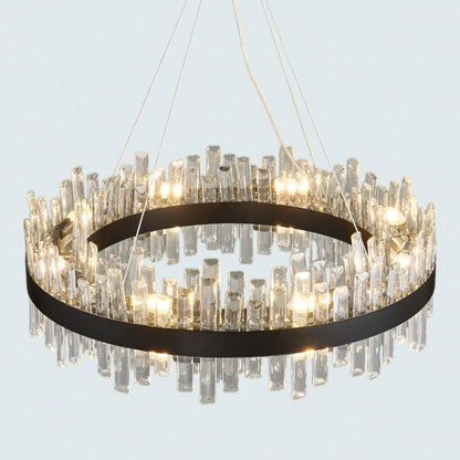 Two-Tier Round Clear Crystal Ring Chandelier