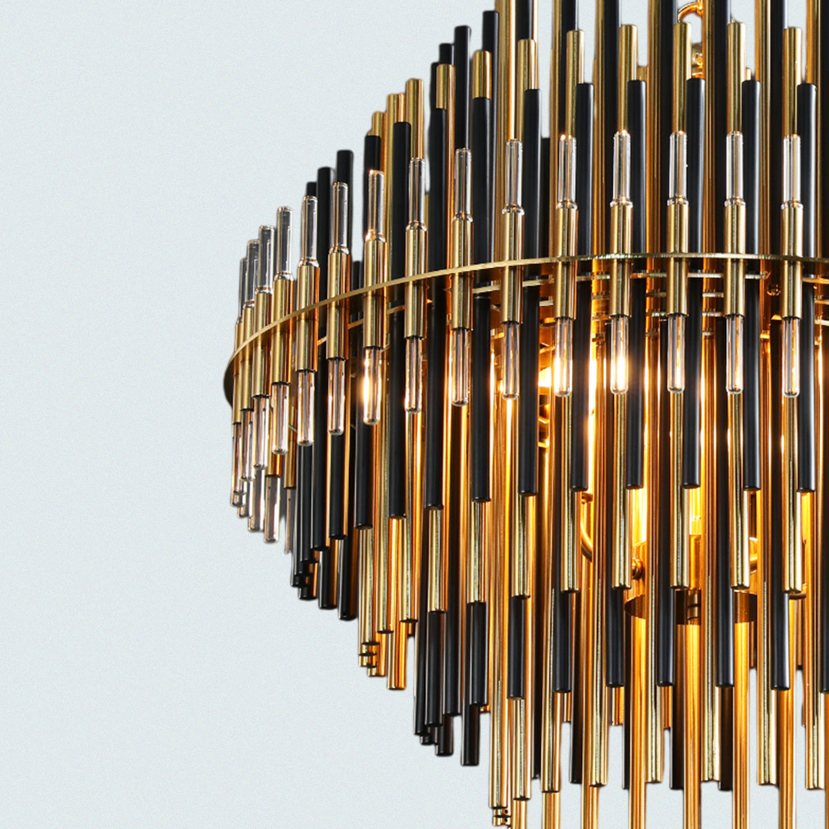 Modern Art Deco Chandelier Black and Gold Metal Rod Chanderlier