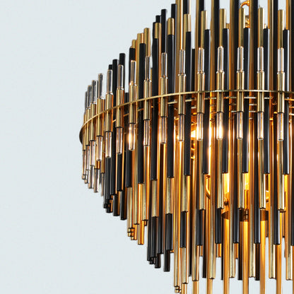 Modern Art Deco Chandelier Black and Gold Metal Rod Chanderlier