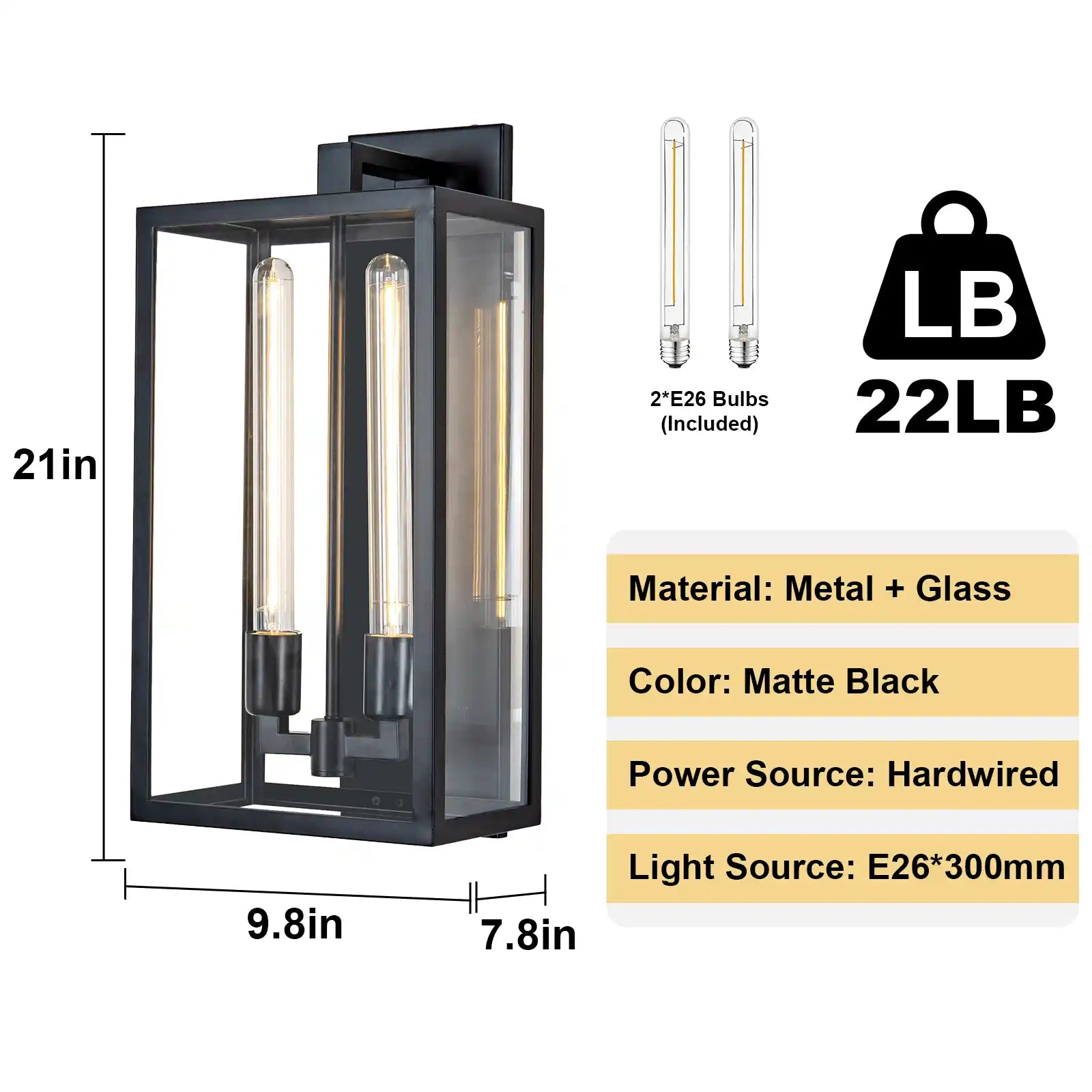 21" Gold Outdoor Wall Sconce with Glass Shade