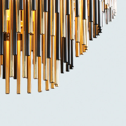 Modern Art Deco Chandelier Black and Gold Metal Rod Chanderlier