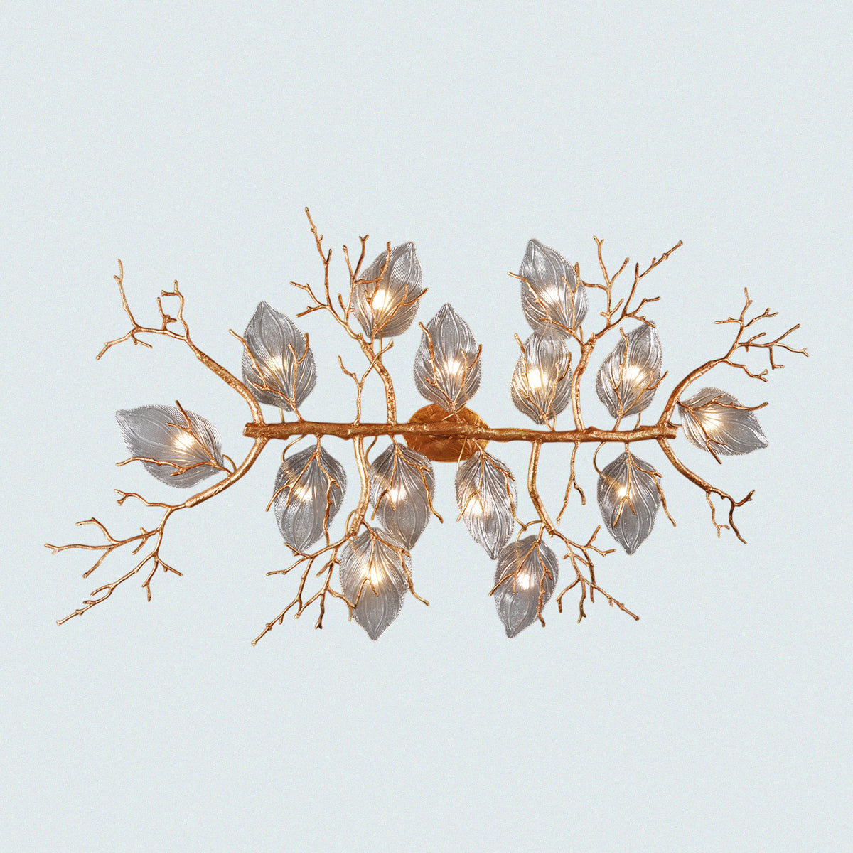 Metal Branch Wall Light with Silver Leaves and Gold Stem Modern Wall Sconce