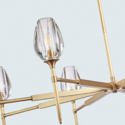 Modern 8-Light Brass Linear Chandelier with Clear Glass Shades