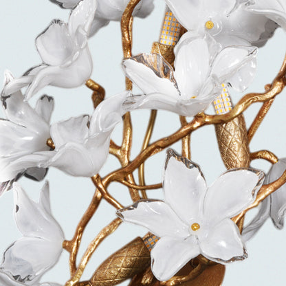 Artistic Floral Wall Sconce with White Glass Flowers